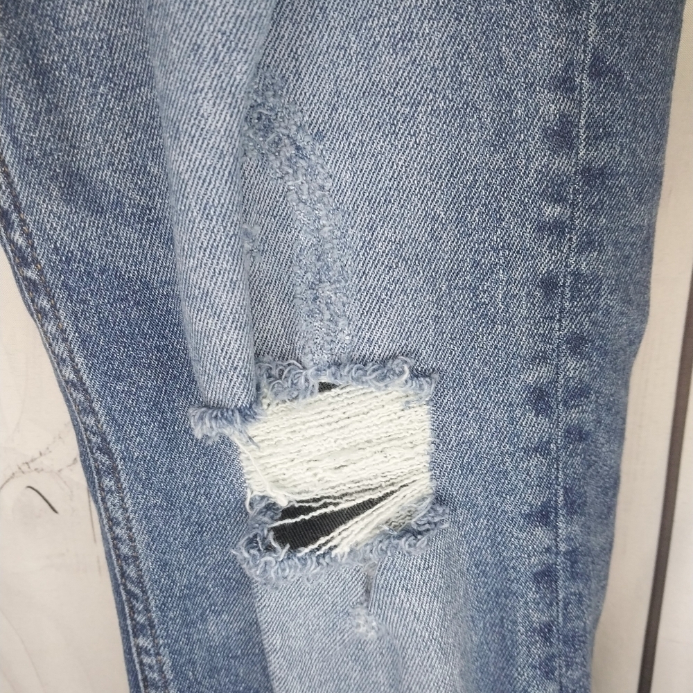 Vigoss Distressed Ripped Blue High Rise Skinny Straight Button-Fly Jeans - Picture 6 of 10